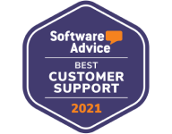 Best Customer Support 2021 Award from Software Advice